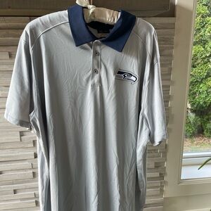 NWOT NFL Gray and Blue Seahawks Polo Shirt with Logo and Short Sleeves